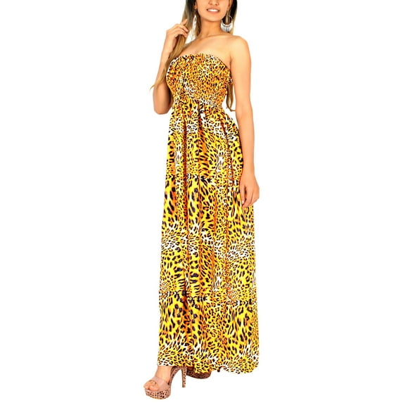LA LEELA Women's Beach Casual Maxi Strapless Dresses Summer Tube Dress One Size Orange, Animal