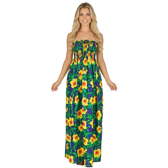 LA LEELA Women's Beach Casual Slit Maxi Strapless Dresses Summer Tube Dress One Size Cobalt, Floral