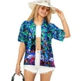 thumbnail image 1 of LA LEELA Women's Beach Halloween Costumes Blouse Shirt Hawaiian Spooky Tree Print Tops Short Sleeve Button Down Holiday Party Shirts for Women S Graveyard Tree Haunted Blue, 1 of 5