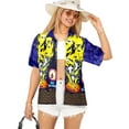thumbnail image 1 of LA LEELA Women's Beach Halloween Costumes Blouse Shirt Spooky Hocus Pocus Print Tops Short Sleeve Button Down Holiday Party Shirts for Women M Ghost Witch Blue, 1 of 5