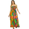 thumbnail image 1 of LA LEELA Women's Beach Maxi A-Line Casual Summer Slit Party Strapless Tube Top Dress One Size Colorful, Leaves, 1 of 5