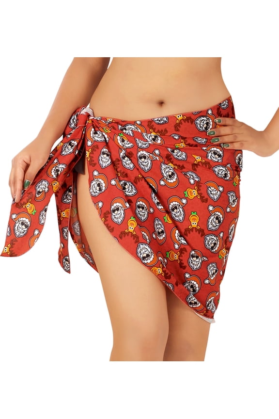 Women's Beach Santa Christmas Bathing suit Bikini Swimsuit Wrap Swimwear Swim Cover Up Wraps Sarong Coverups for Women One Size Ruby, Santa