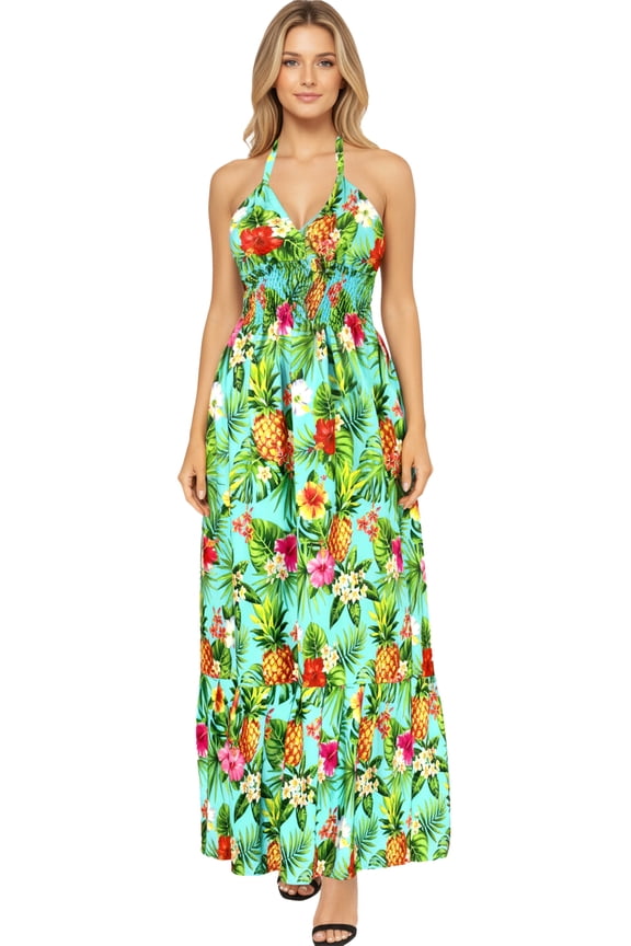 Women's Beach Summer A-Line Maxi Smocked Top Frill Dress Long Sleeveless Casual Tube Dresses for Women S-M Shamrock Green, Floral