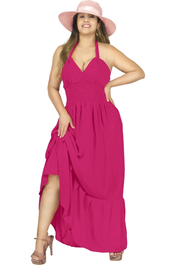 Women's Beach Summer Solid Halter Tube Top Maxi Evening Frill Dress Casual Dresses for Women S-M Pink, Solid