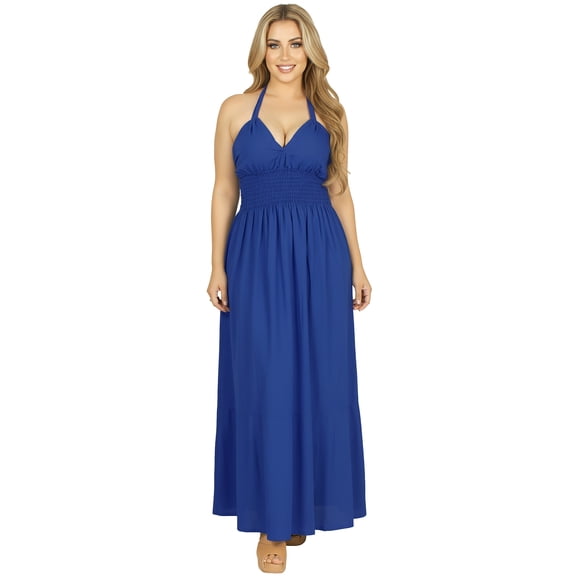 LA LEELA Women's Beach Summer Solid Halter Tube Top Maxi Evening Frill Dress Casual Dresses for Women S-M Royal, Solid