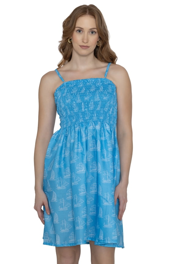 Women's Beach Vacation Summer Holiday Short Tube Top Wedding Ruched Evening Dress Strapless Dresses for Women L-XL Blue Boat