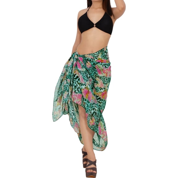 LA LEELA Women's Beach Wrap Bikini Wraps Sarong Cover up Skirt Bathing suit Swimsuit Cover Ups for Swimwear Women One Size Teal, Animal Skin