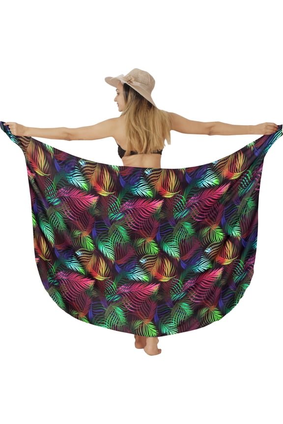 Women's Beachwear Summer Beach Pareo Sarong Coverups Wrap Skirt Swimsuit Swim Cover up Bikini Wraps for Women One Size Ebony, Leaves