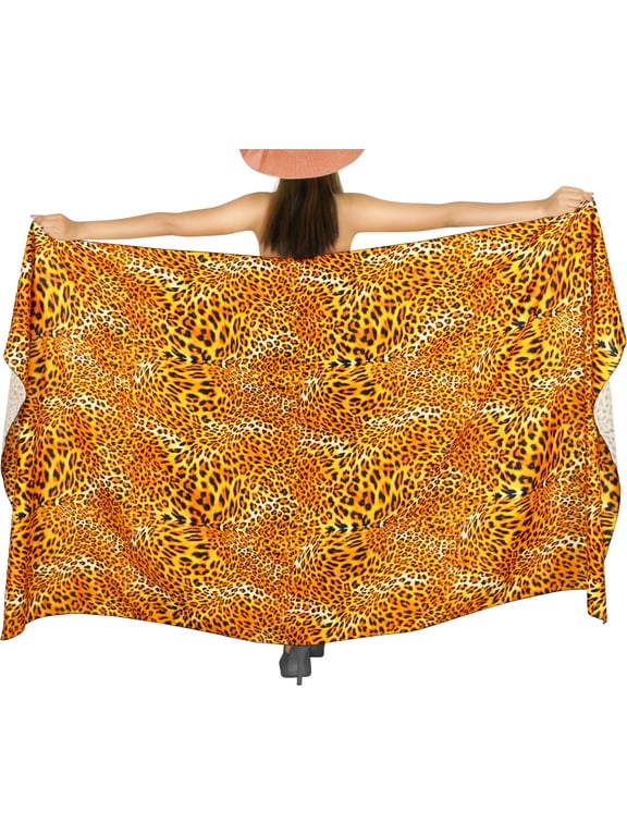 LA LEELA Women's Beachwear Summer Bikini Wraps Sarong Swim Cover up Wrap Skirt Bathing suit Swimwear Swimsuit Beach Coverups for Women One Size Orange, Animal Skin