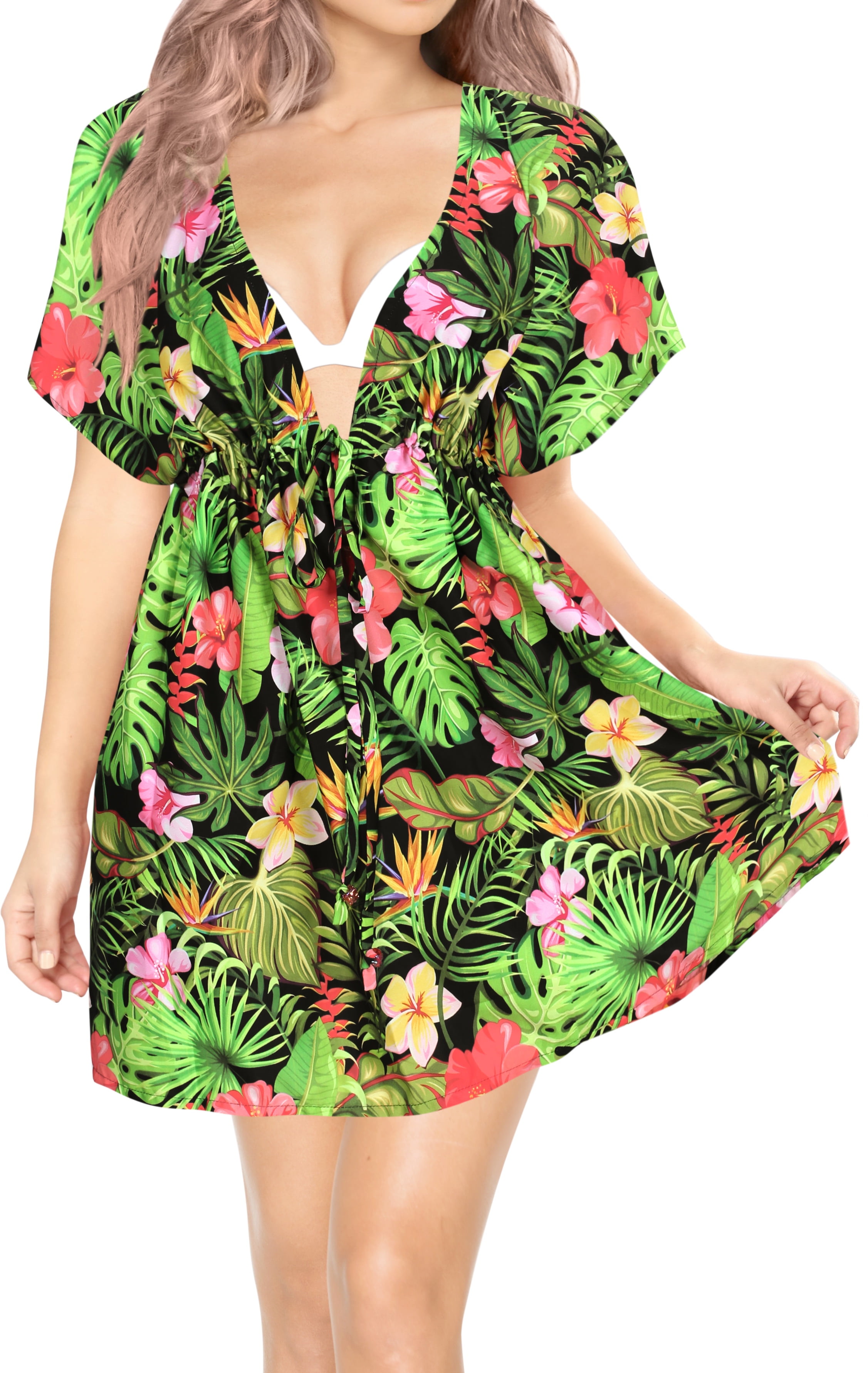 LA LEELA Women's Beachwear Summer Swim Beach Dress Cover ups for Swimwear Women Short Fall Swimsuit Coverups for Women Tops XL-XXL Shamrock Green_AC612