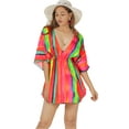 thumbnail image 1 of LA LEELA Women's Beachwear Summer Swim Beach Dress Cover ups for Swimwear Women Short Fall Swimsuit Coverups Tops L-XL Stripes, Pink, 1 of 4