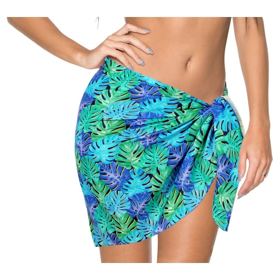 LA LEELA Women's Bikini Beach Swimwear Cover Ups Sarong One Size Blue, Leaves