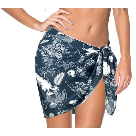LA LEELA Women's Bikini Beach Swimwear Cover Ups Sarong One Size Navy, Floral