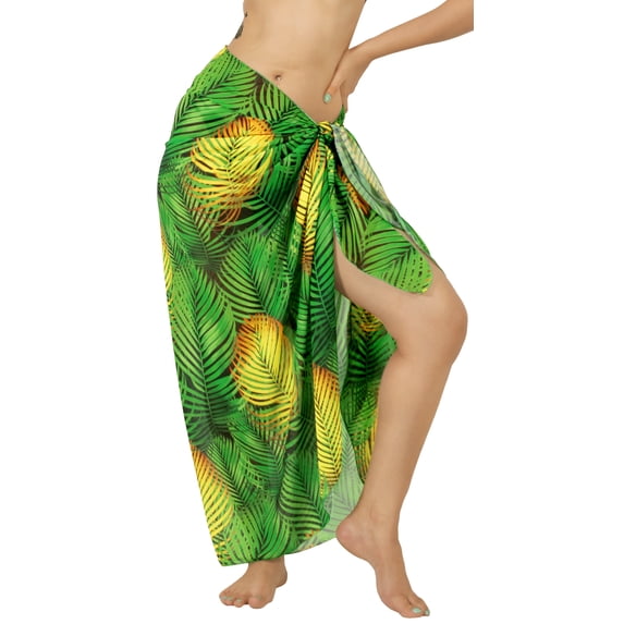 LA LEELA Women's Bikini Beach Wrap Swimwear Cover up Bathing suit Summer Wraps Swimsuit Sarong Skirts for Women One Size Emerald, Leaves