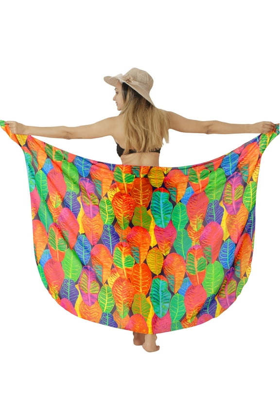 Women's Bikini Beach Wrap Swimwear Cover up Bathing suit Summer Wraps Swimsuit Sarong Skirts for Women One Size Orange, Allover Leaves
