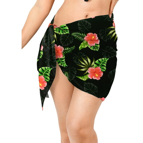 LA LEELA Women's Bikini Skirt Sarong Swimsuit Cover up Summer Wraps Bathing suit Swimwear Beach Wrap Skirts for Women One Size Floral, Black