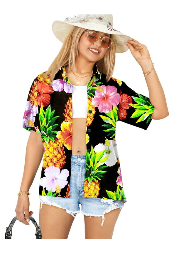 Women's Button Down Blouses Floral Summer Beach Party Blouse Shirt Short Sleeve Vacation Dress Tops Tee Hawaiian Shirts Tank Top Women S Pineapple, Multicoloured