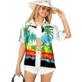 thumbnail image 1 of LA LEELA Women's Button Down Blouses Summer Beach Party Blouse Shirt Dressy Short Sleeve Button up Shirts Hawaiian T Shirts for Women XL Palm Tree View, White, 1 of 6