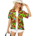 thumbnail image 1 of LA LEELA Women's Button Down Blouses Summer Beach Party Blouses Shirt Tropical Blouse Short Sleeve Button up Shirts Hawaiian Dresses for Women S Parrot Palm, Red, 1 of 4