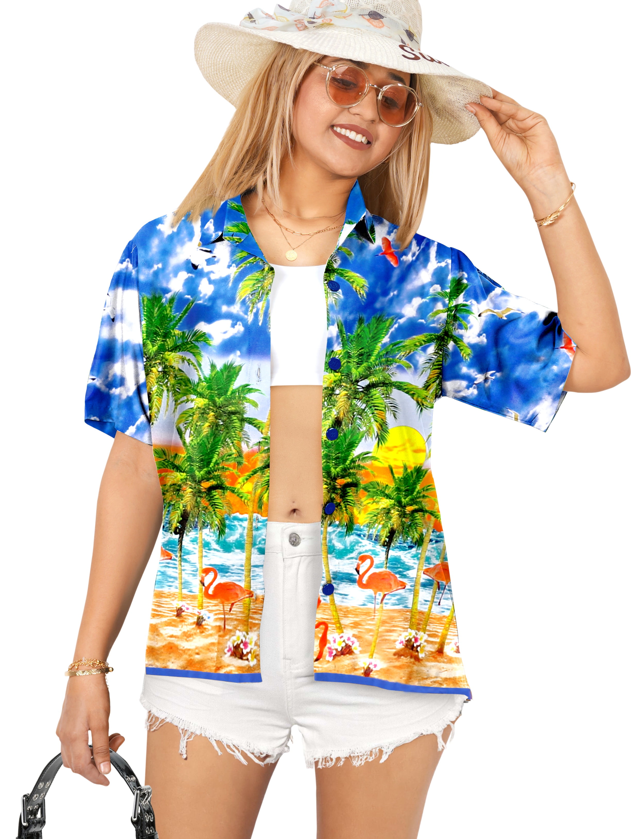 Tropical Color Block Satin Button Down Long Sleeve Blouse