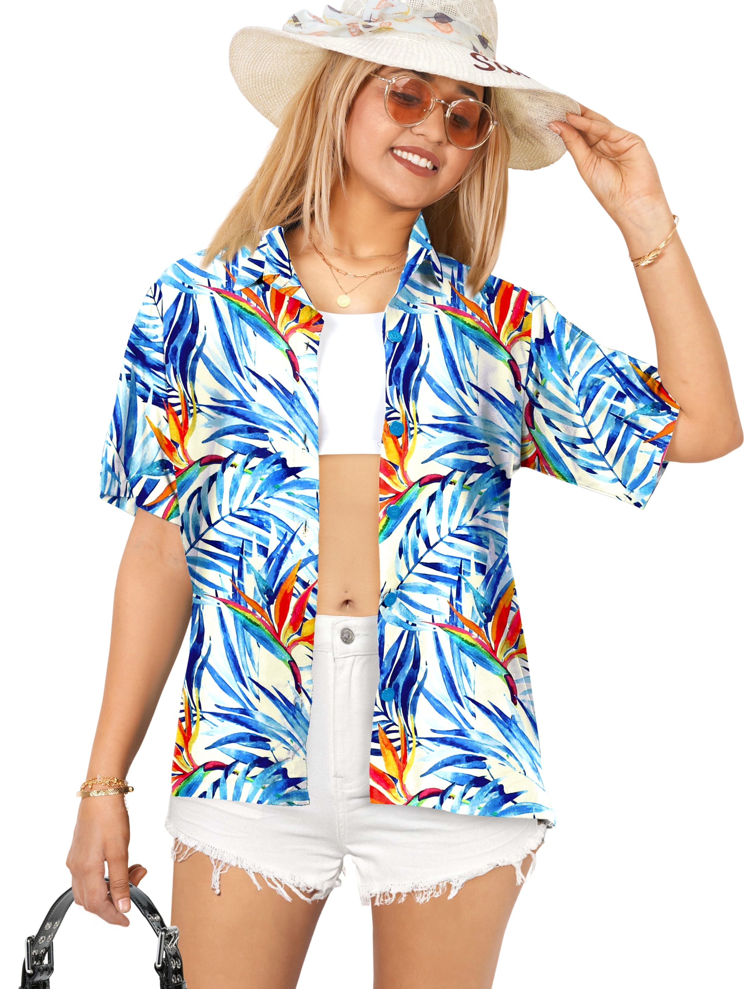 LA LEELA Women's Button Down Blouses Casual Summer Beach Party Blouses ...