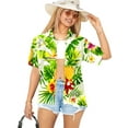 thumbnail image 1 of LA LEELA Women's Button Down Short Sleeve Tops Vacation Beach Dress Shirt Hawaiian Shirts Blouses for Women M Tropical Hibiscus, White, 1 of 5