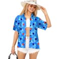thumbnail image 1 of LA LEELA Women's Casual Beach 4th of July Short Sleeve Blouse Shirt Patriotic Button Up Dress Tops Tee Shirts Summer Hawaiian Blouses for Women S Allover Stars, Blue, 1 of 5