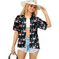 thumbnail image 1 of LA LEELA Women's Casual Beach Blouse Shirt Open Front Blouses Short Sleeve Button Down Dress Tops Tee Shirts Hawaiian Dresses for Women S Flamingos, Black, 1 of 4