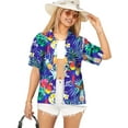 thumbnail image 1 of LA LEELA Women's Casual Beach Blouse Shirt Open Front Blouses Short Sleeve Button Up Dress Tops Tee Shirts Hawaiian Dresses for Women S Parrot Pineapple, Blue, 1 of 4