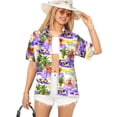 thumbnail image 1 of LA LEELA Women's Casual Beach Hawaiian Blouse Shirt Hawaii Blouses Short Sleeve Dress Tops Tee Button Down Shirts for Women L Hawaii Party, Autumn Purple, 1 of 5