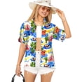 thumbnail image 1 of LA LEELA Women's Casual Beach Hawaiian Blouse Shirt V Neck Blouses Short Sleeve Button Down Dress Tops Tee Shirts for Women XL Hawaii Party, Blue, 1 of 4