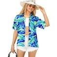 thumbnail image 1 of LA LEELA Women's Casual Beach Hawaiian Short Sleeve Blouse Shirt Summer Button Up Dress Tops Tee Shirts Blouses for Women S Botanical Leaf, Blue, 1 of 4