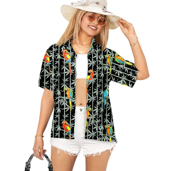 LA LEELA Women's Casual Beach Short Sleeve Blouse Shirt Blouses Button Down Dress Tops Tee Hawaiian Shirts for Women S Parrot, Grey