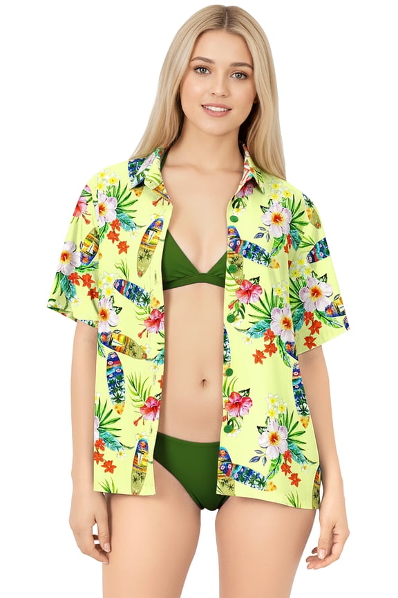 Women's Casual Beach Short Sleeve Blouse Shirt Blouses Button Down Dress Tops Tee Hawaiian Shirts for Women S Surf Boat Floral, Cream