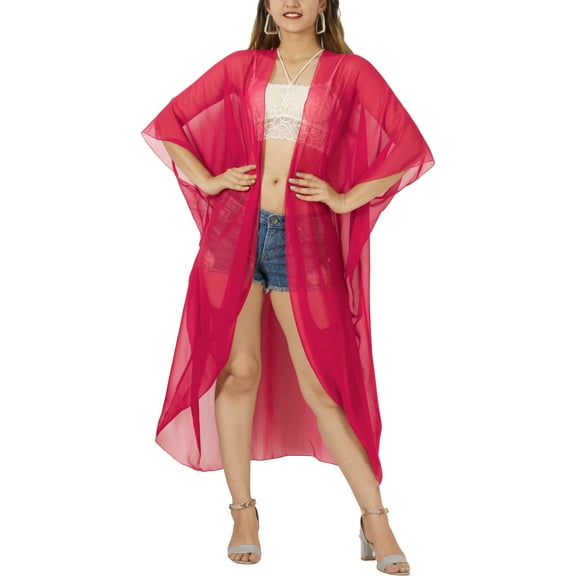 LA LEELA Women's Chiffon Summer Beach Open Front Holiday Kimono Beachwear Duster Cardigans for Women 3X-4X PInk, Plain