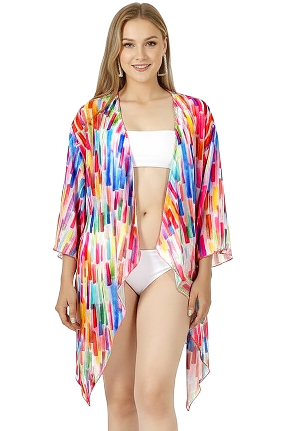 Women's Chiffon Summer Tropical Beach Loose Casual Kimono Tops Beachwear Duster Cardigan Cover up Kimonos for Women L-XL Varicolor, Stripes