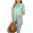 thumbnail image 1 of LA LEELA Women's Cotton Linen Effect Blouses Hawaiian Short Sleeve Shirt Button Down Casual Shirts For Women M Flamingo, Sea Green, 1 of 4
