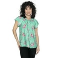 thumbnail image 1 of LA LEELA Women's Dressy Short Sleeve Loose Comfy Party Top Pleated Work Blouses Loose Casual Tunic Tops Trendy Flowy Blouse For Women L Green Floral, 1 of 6