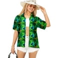 thumbnail image 1 of LA LEELA Women's Dressy Summer Holidays Beach Tops Short-Sleeve Button Down Hawaiian Shirt Vacation Bohemian Shirts For Women S Tropical, Green, 1 of 4