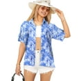 thumbnail image 1 of LA LEELA Women's Elegant Boho Shirts Beach Button Down Blouses Short-Sleeve Hawaiian Shirt Vacation Bohemian Dressy Womens Top S Leaves, Blue, 1 of 4