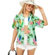 LA LEELA Womens Floral Beach Blouses Shirt Blouse Short Sleeve Button Down Dress Tops Tee Hawaiian Shirts for Women L Aloha, Blue