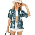 thumbnail image 1 of LA LEELA Women's Funky Button Down Short Sleeve Blouse Top Dress Shirt Beach Hawaiian Floral Shirts for Women L Floral, Night Blue, 1 of 5