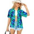 thumbnail image 1 of LA LEELA Women's Funky Button Down Short Sleeve Blouse Top Dress Shirt Beach Hawaiian Floral Shirts for Women S Curious, Leaves, 1 of 5