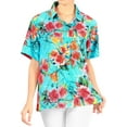 thumbnail image 1 of LA LEELA Women's Funky Button Down Short Sleeve Blouse Top Dress Shirt Beach Hawaiian Floral Shirts for Women XXL Hibiscus Floral, Blue, 1 of 4