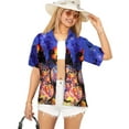 thumbnail image 1 of LA LEELA Women's Halloween Costumes Blouse Shirt Spooky Pumpkin Haunted House Print Tops Short Sleeve Button Down Holiday Hawaiian Party Shirts Women S Night Blue, 1 of 4