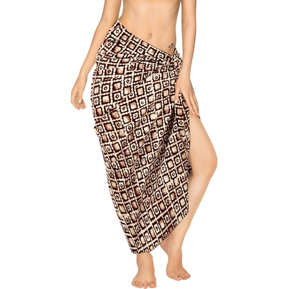 LA LEELA Women's High Waist Tie Sarongs Long Cover Ups One Size Brown, Geometric