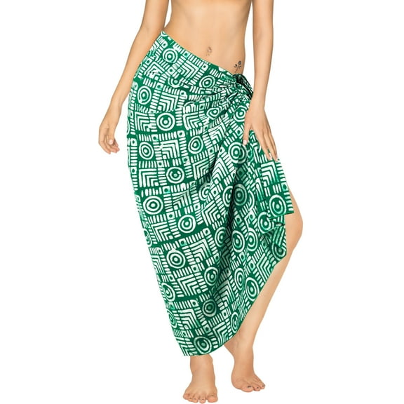 LA LEELA Women's High Waist Tie Sarongs Long Cover Ups One Size Green, Geometric