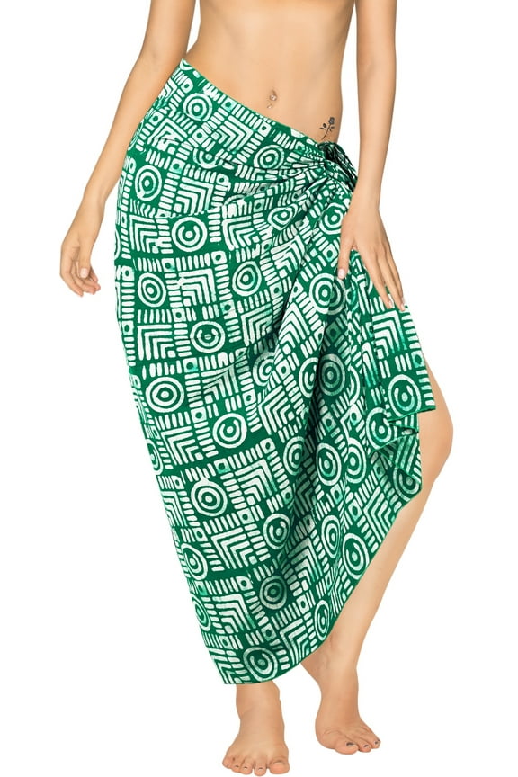 Women's High Waist Tie Sarongs Long Cover Ups One Size Green, Geometric
