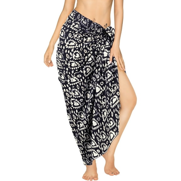 LA LEELA Women's High Waist Tie Sarongs Long Cover Ups One Size Navy, Heart
