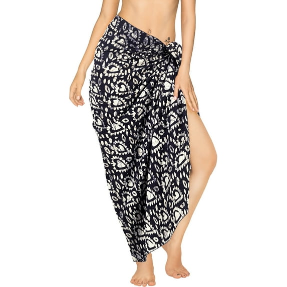 LA LEELA Women's High Waist Tie Sarongs Long Cover Ups One Size Navy, Heart